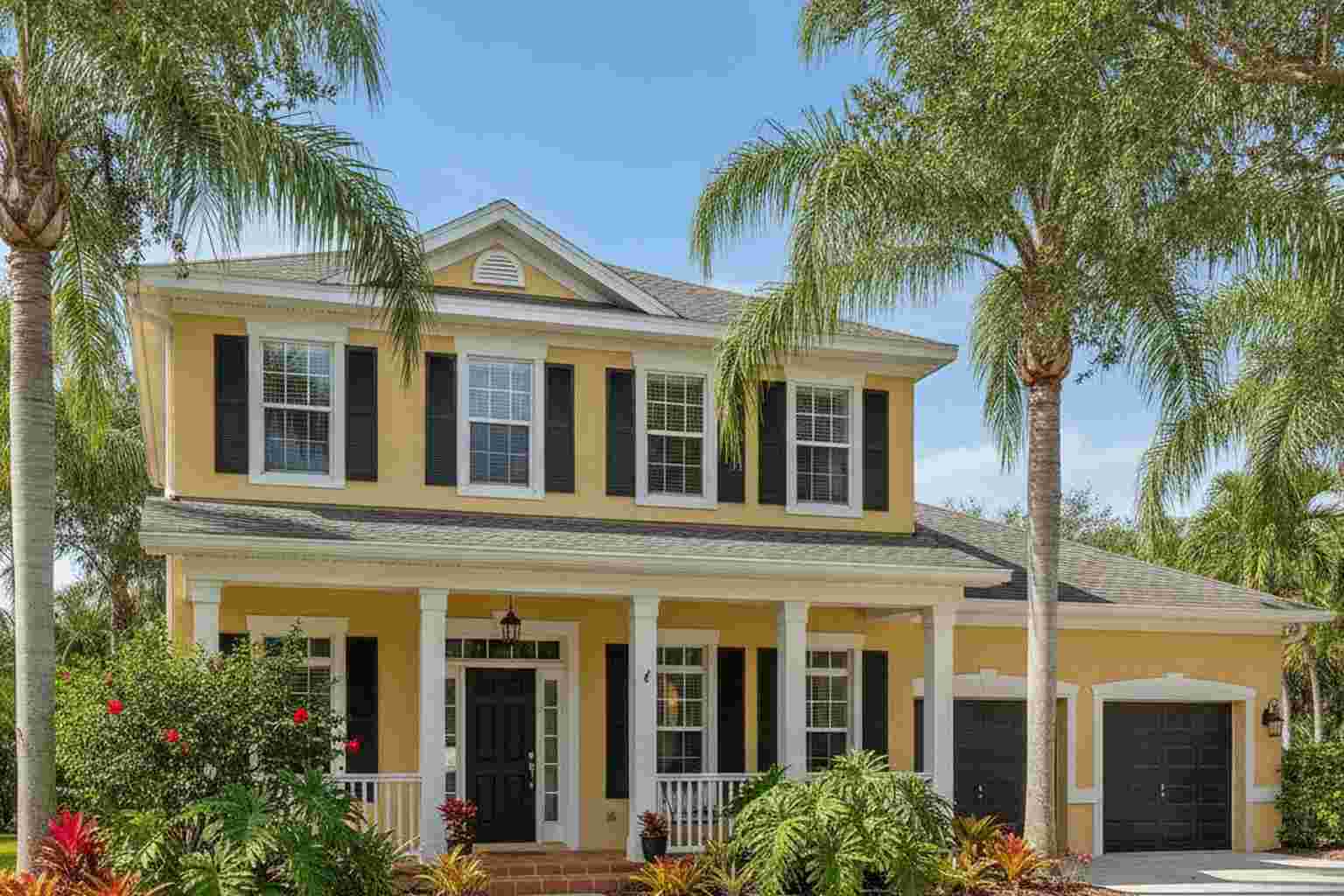 Florida home with warm yellow exterior paint and white trim
