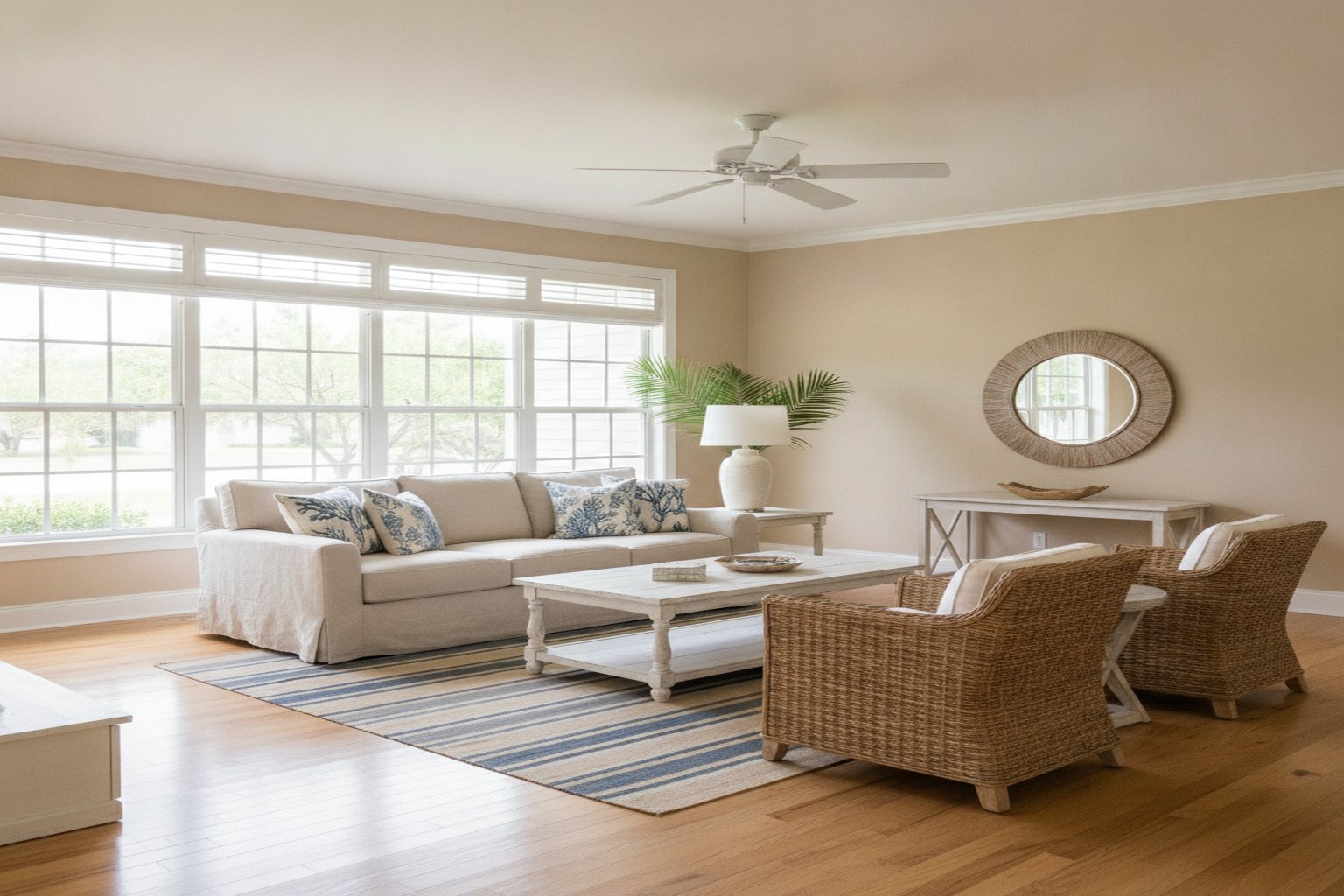 Florida living room with freshly painted eggshell finish walls showing warm natural light