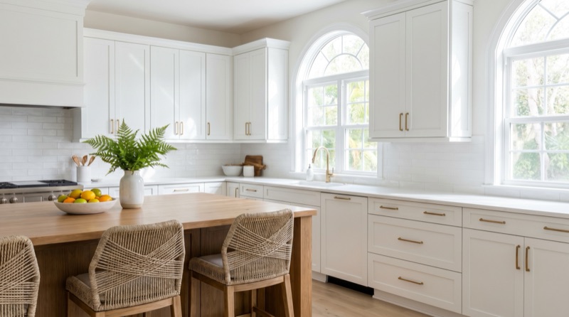 Kitchen cabinet painting and refinishing with smooth semi-gloss finish in New Smyrna Beach FL