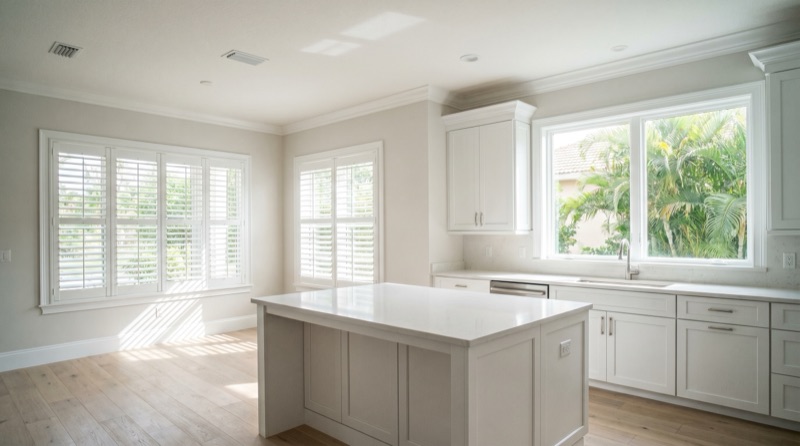 Kitchen trim and crown molding painting with crisp lines in New Smyrna Beach FL