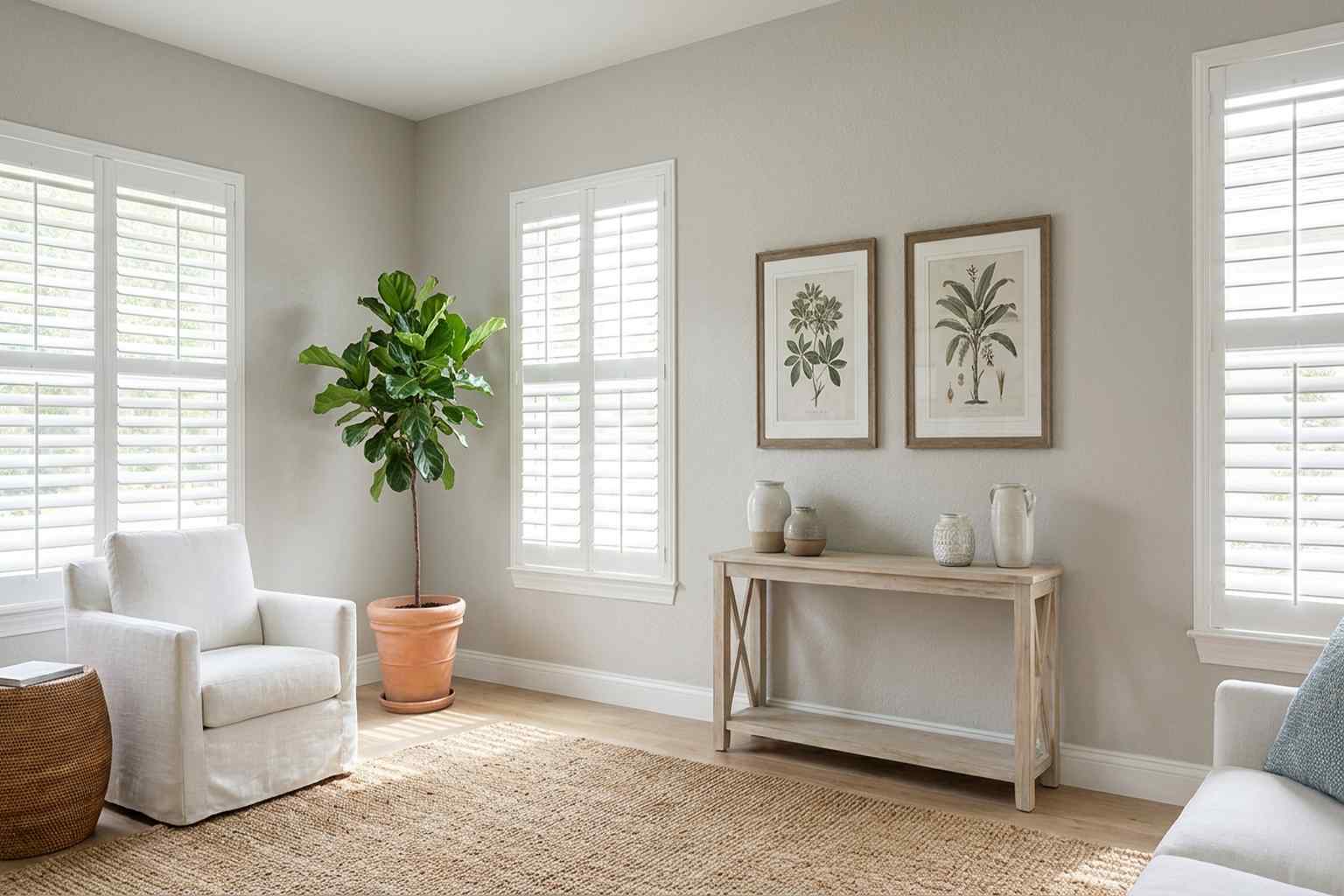 Freshly painted textured wall in a soft warm gray eggshell finish, Florida home interior