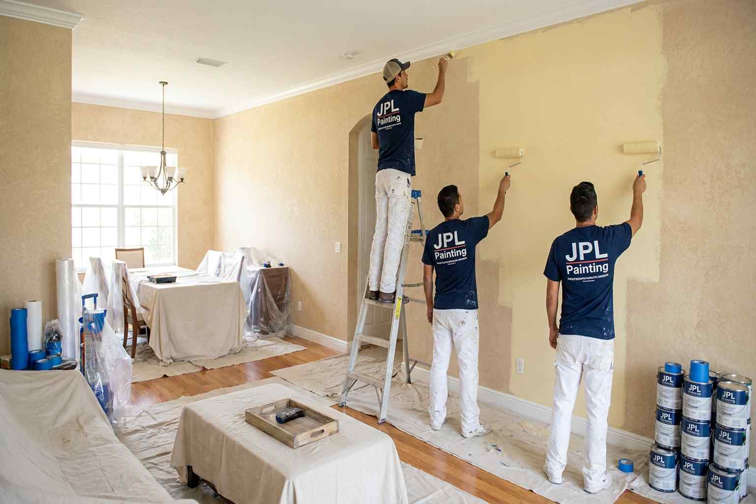JPL Painting crew working on interior textured walls in a Florida home