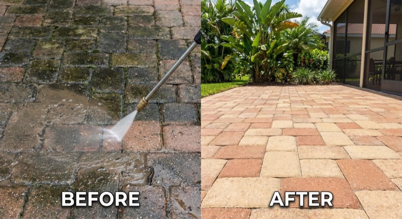 Paver cleaning and pressure washing in New Smyrna Beach