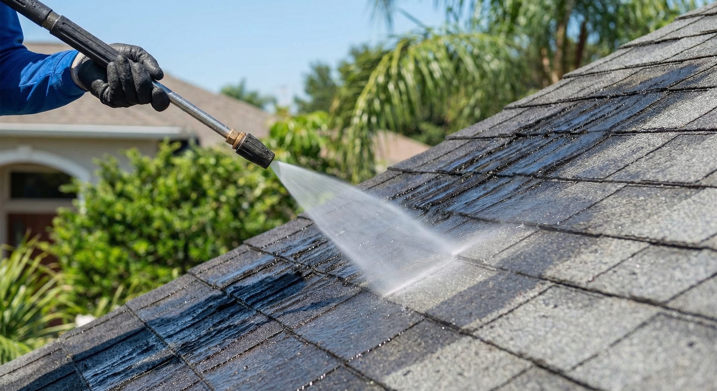 Soft wash roof cleaning in New Smyrna Beach FL