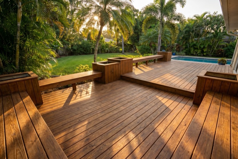 Pressure-treated wood deck with semi-transparent stain in New Smyrna Beach FL
