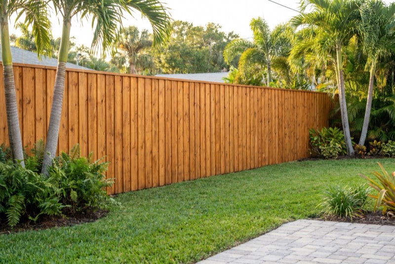 Wood fence staining with semi-transparent finish in New Smyrna Beach FL