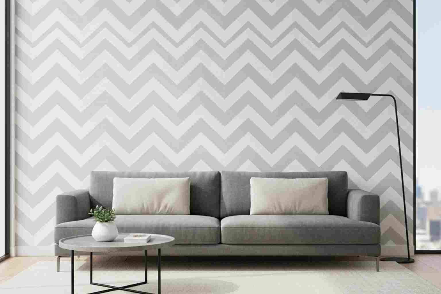 Geometric chevron stripe pattern in gray and white